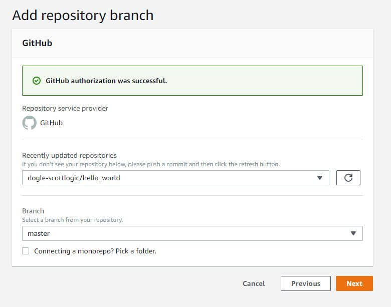 AWS branch selection