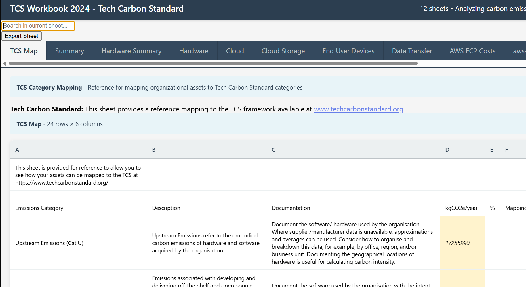 Spreadsheet viewer generated by Devin A spreadsheet viewer of the TCS calculator generated by Devin